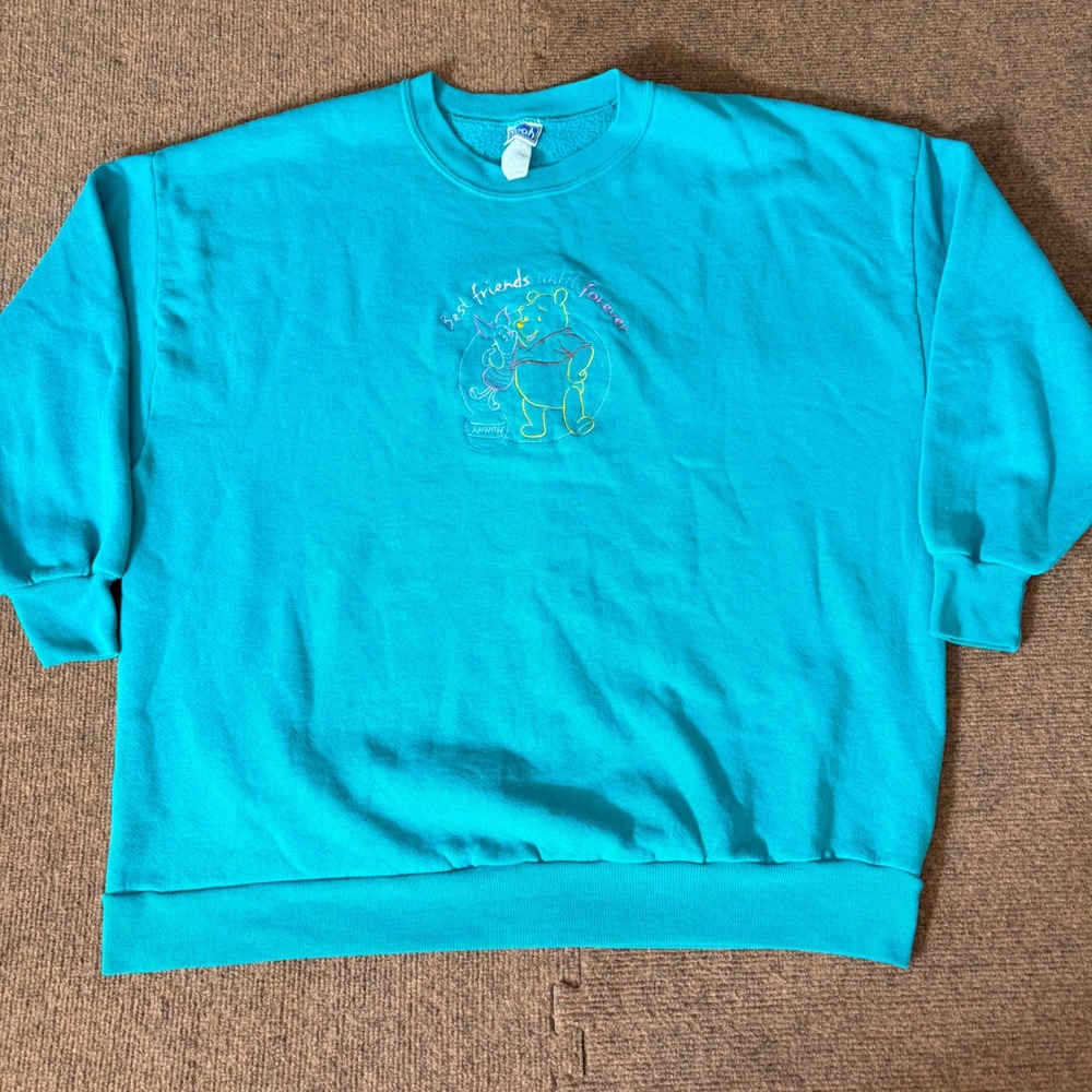 Vintage Disney Pooh Piglet Embroidered Teal Sweatshirt Plus Size 22W 24W Teal